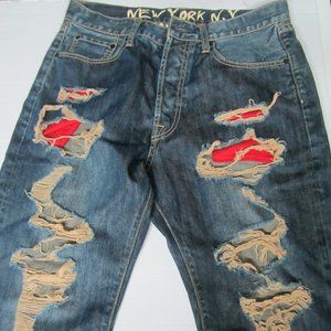 Ed Hardy 32 x 32 distressed black panther on pocket jeans